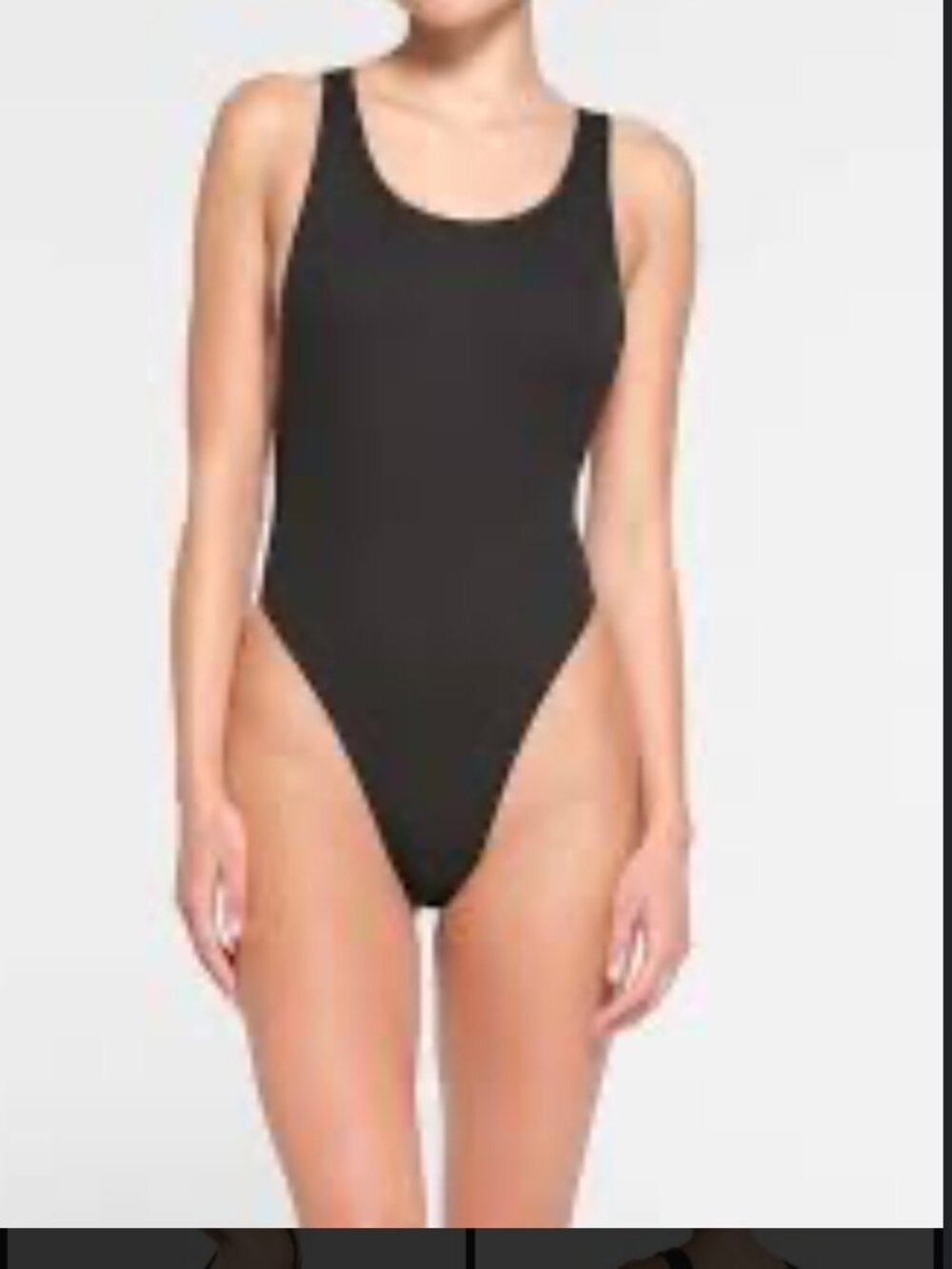 SKIMS Seamless Ribbed Tank Thong Bodysuit Onyx Black Size S/M